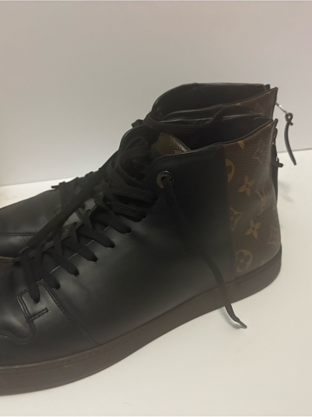 Louis Vuitton Black Leather High-Top Boot with Monogram Rear Panel
